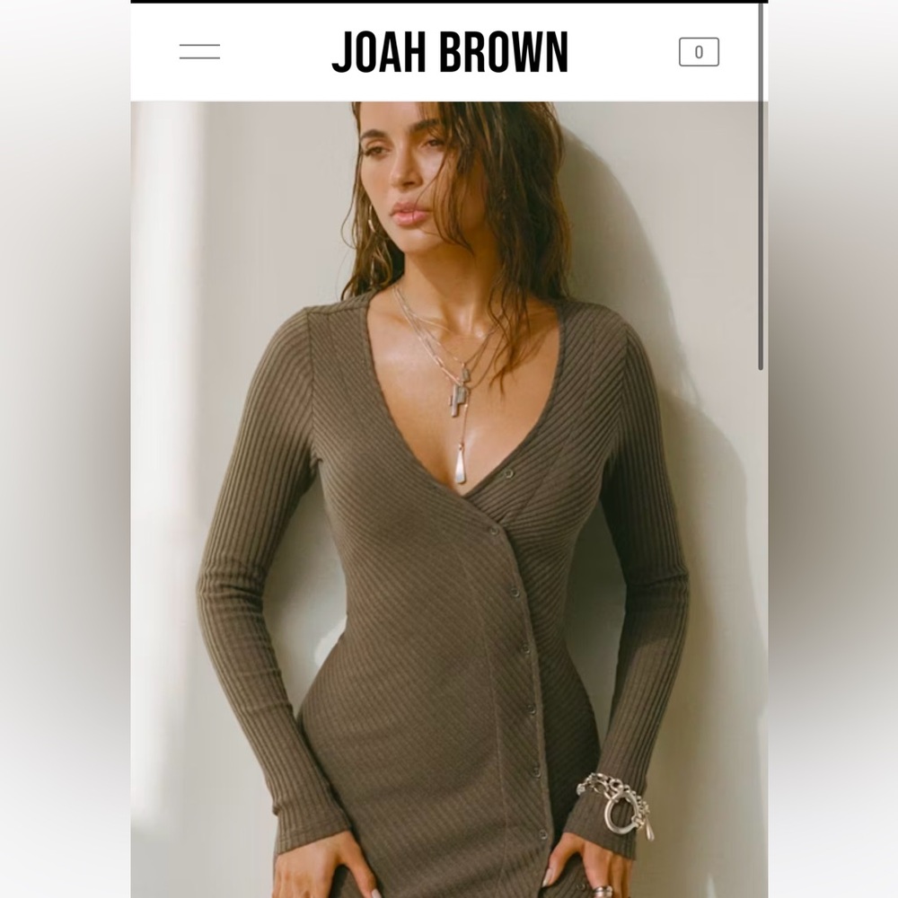 Joah Brown Asymmetrical Button Mini Dress NWOT
